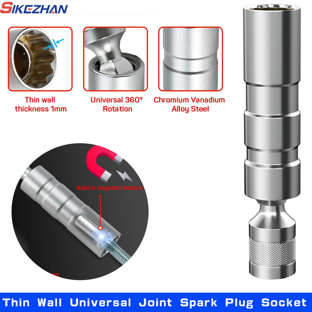 Spark Plug Socket Set - 16mm com parede fina magnética universal